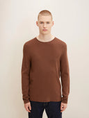 Tom Tailor Ανδρικό Πουλόβερ Zig Zag Structured Crewneck Sweater 1016090-15037 Καφέ
