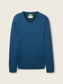 Tom Tailor Ανδρικό Πλεκτό V-Neck Pullover 1039806-36295 Πετρόλ