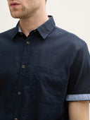 Tom Tailor Ανδρικό Κοντομάνικο Πουκάμισο Cotton Linen Shirt 1045098-10668 Μπλε