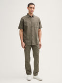 Tom Tailor Ανδρικό Κοντομάνικο Πουκάμισο Cotton Linen Shirt 1045098-32097 Λαδί