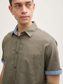 Tom Tailor Ανδρικό Κοντομάνικο Πουκάμισο Cotton Linen Shirt 1045098-32097 Λαδί