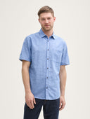 Tom Tailor Ανδρικό Κοντομάνικο Πουκάμισο Cotton Linen Shirt 1045098-37199 Σιέλ