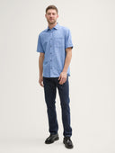Tom Tailor Ανδρικό Κοντομάνικο Πουκάμισο Cotton Linen Shirt 1045098-37199 Σιέλ