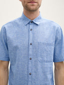 Tom Tailor Ανδρικό Κοντομάνικο Πουκάμισο Cotton Linen Shirt 1045098-37199 Σιέλ