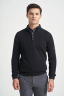 Monte Napoleone Ανδρικό Πλεκτό Βαμβακερό Half Zip 252-40-3400-4333-8 Μαύρο