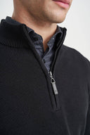 Monte Napoleone Ανδρικό Πλεκτό Βαμβακερό Half Zip 252-40-3400-4333-8 Μαύρο