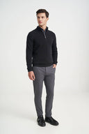 Monte Napoleone Ανδρικό Πλεκτό Βαμβακερό Half Zip 252-40-3400-4333-8 Μαύρο