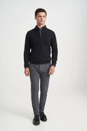 Monte Napoleone Ανδρικό Πλεκτό Βαμβακερό Half Zip 252-40-3400-4333-8 Μαύρο