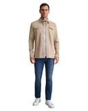 Navy & Green Ανδρικό Δερμάτινο Overshirt 24AL.023.2 GREY TAUPE Μπεζ