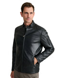 Navy & Green Ανδρικό Δερμάτινο Μπουφάν 24EU.003 Black