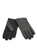 Navy & Green Ανδρικά Δερμάτινα Γάντια 24KE.003/G.1 Black Μαύρο