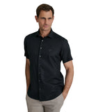 Navy & Green Ανδρικό Πουκάμισο Λινό 24NG.B411/NGM/SS MIDNIGHT BLACK Μαύρο