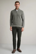 Navy & Green Ανδρικό Πλεκτό Βαμβακερό Half Zip 24YM.1009/LZ Green Leaf Πράσινο