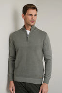 Navy & Green Ανδρικό Πλεκτό Βαμβακερό Half Zip 24YM.1009/LZ Green Leaf Πράσινο