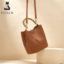 Δερμάτινη Γυναικεία Τσάντα Χειρός/Ώμου Tote Foxer 9136069F καφέ