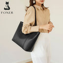 Δερμάτινη Γυναικεία Τσάντα Shopper ‘Ωμου Foxer 958V422F μαύρο
