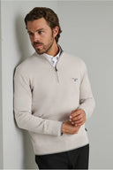 Navy & Green Ανδρικό Πλεκτό Βαμβακερό Half Zip 24YM.923/LZ.4 Ice Γκρι