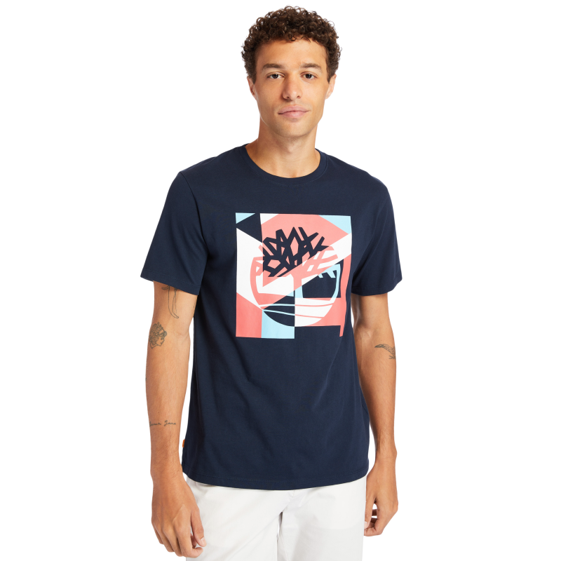 Timberland Ανδρική Μπλούζα SS Coastal Cool Graphic Logo Print T-Shirt TB0A2DNJ433-Μπλε