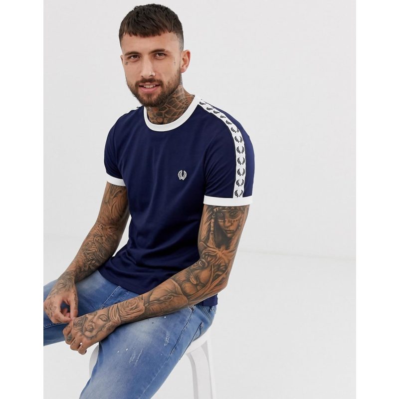 Fred Perry Taped Ringer Ανδρικό T-Shirt M6347-584 Carbon Blue