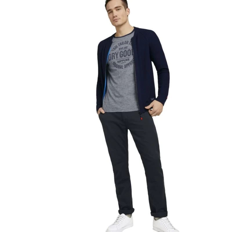Tom Tailor Ανδρική Μπλούζα Finestriped T-Shirt With Print 1025985-22904 Μπλε