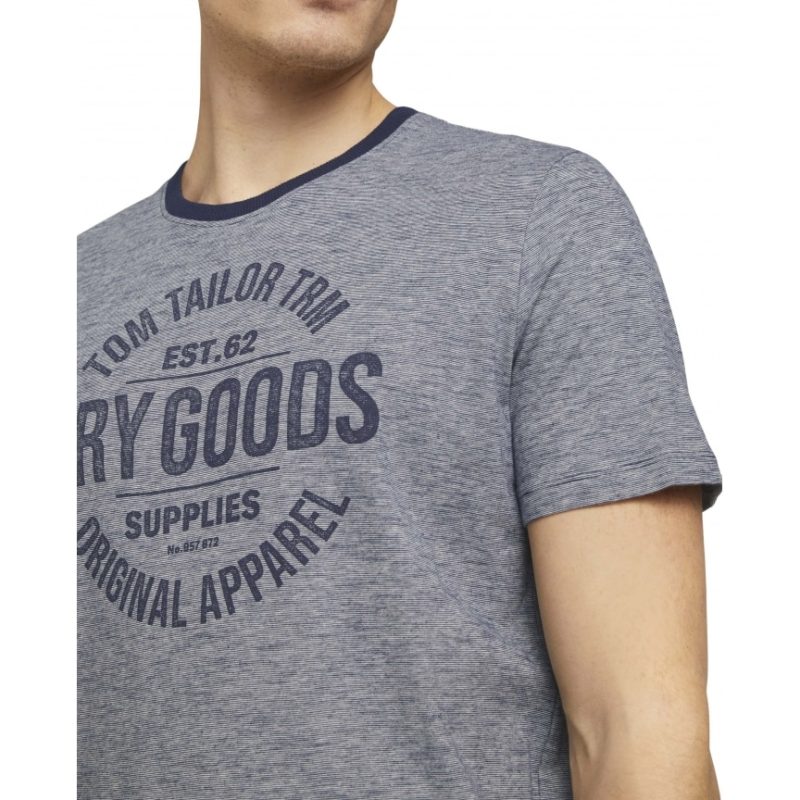 Tom Tailor Ανδρική Μπλούζα Finestriped T-Shirt With Print 1025985-22904 Μπλε