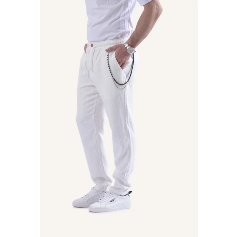 Vittorio Artist Ανδρικό Παντελόνι Jogger Λινό 500-02-21-ISLAND White