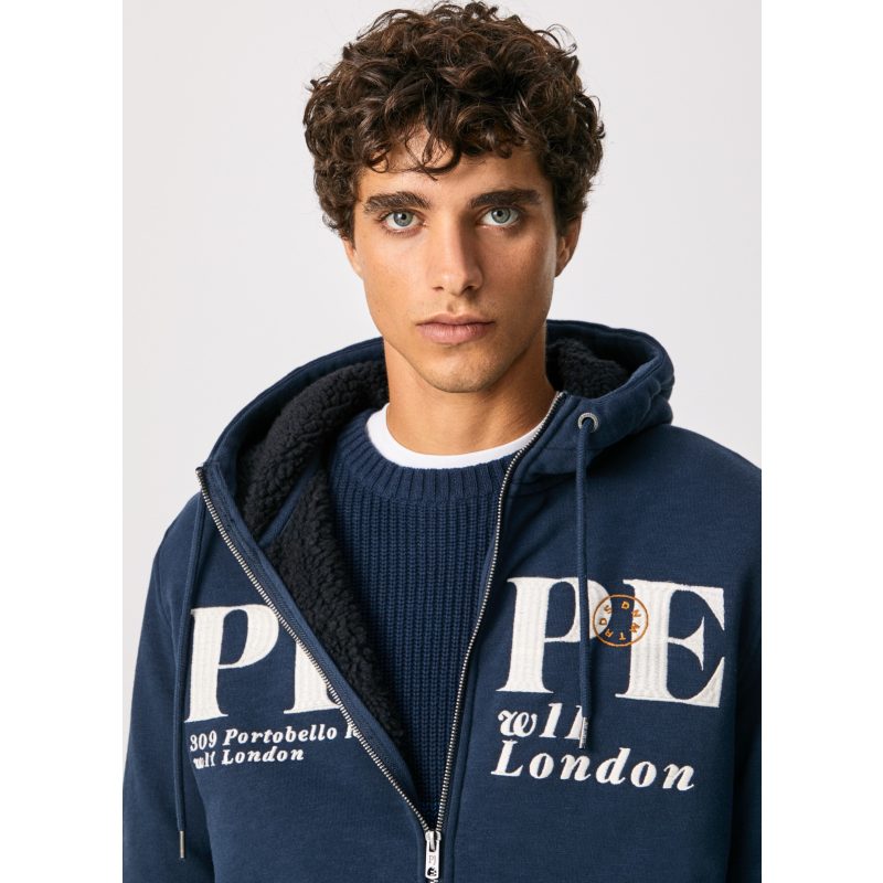 Pepe Jeans Ανδρική Ζακέτα Φούτερ Με Κουκούλα Ludwing PM582055-594 Μπλε