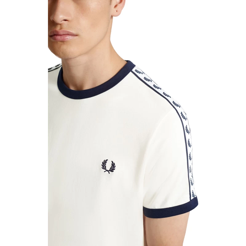 Fred Perry Taped Ringer Ανδρικό T-Shirt M6347-B34 Λευκό