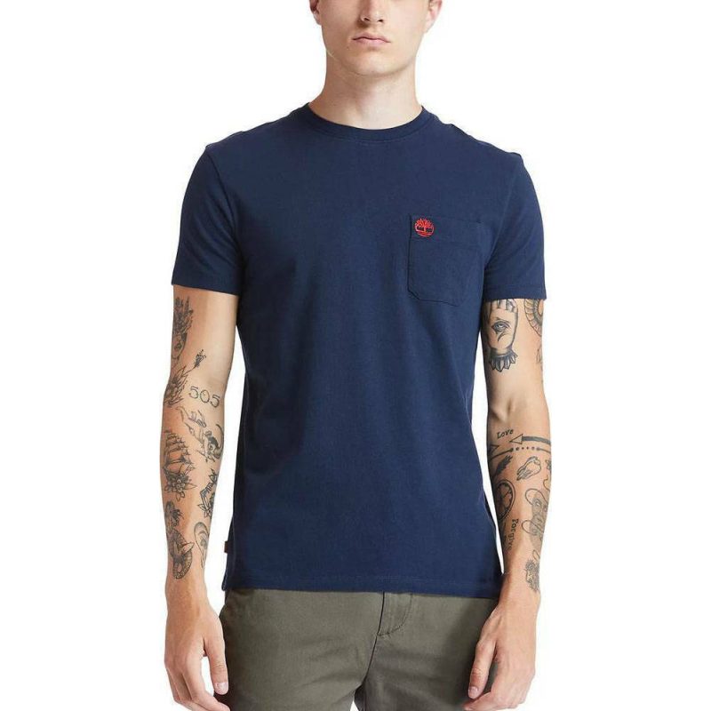 Timberland Dunstan River Ανδρικό T-shirt Με Τσεπάκι A2CQY-433 Μπλε