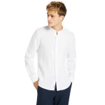 Ανδρικό Πουκάμισο Λινό Mao Timberland Linen Korean Collar Shirt Slim TB0A2DC1100 Λευκό