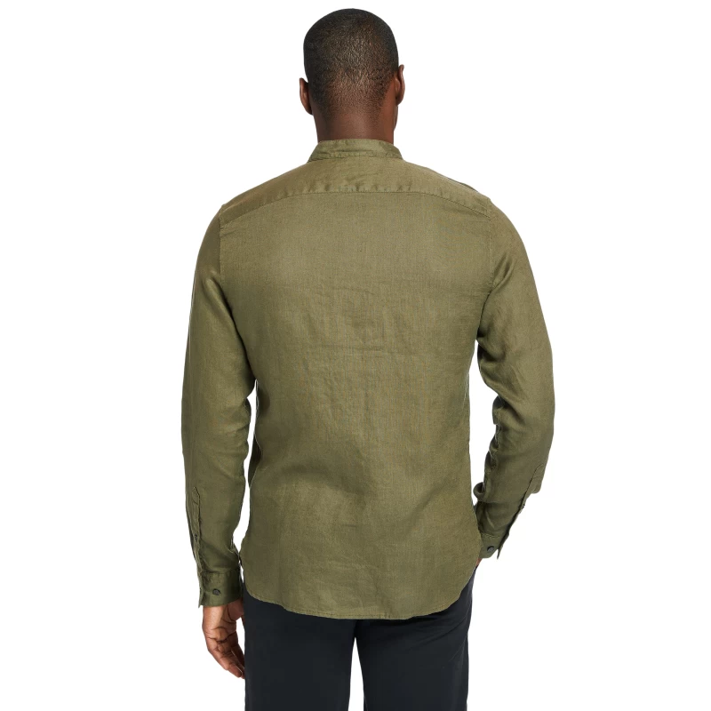 Ανδρικό Πουκάμισο Λινό Mao Timberland Linen Korean Collar Shirt Slim TB0A2DCA58 Χακί