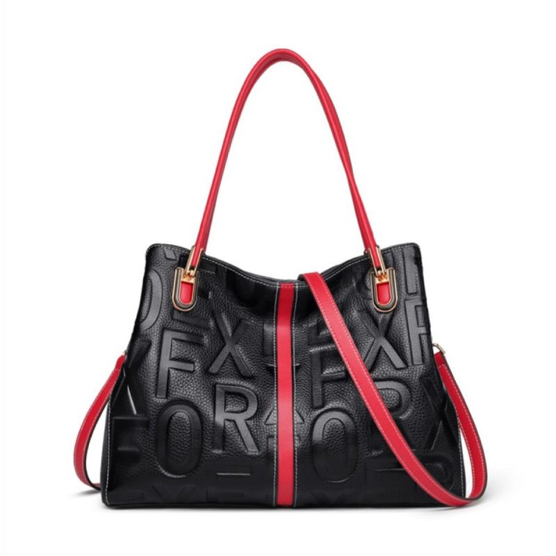 Δερμάτινη Γυναικεία Τσάντα Shopper  Ωμου Foxer 9113124F μαύρο/κόκκινο
