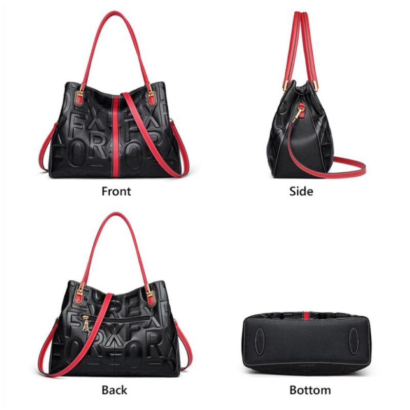 Δερμάτινη Γυναικεία Τσάντα Shopper  Ωμου Foxer 9113124F μαύρο/κόκκινο