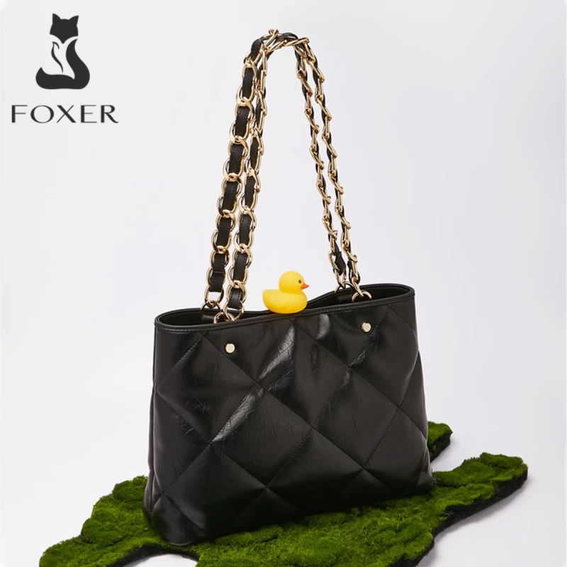Δερμάτινη Γυναικεία Τσάντα Shopper ‘Ωμου Foxer 958597F μαύρο