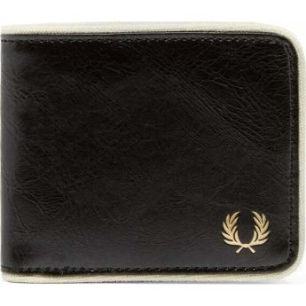 Fred Perry Ανδρικό Πορτοφόλι Classic Billfold Wallet Black-Ecru L3335-D57 Μαύρο