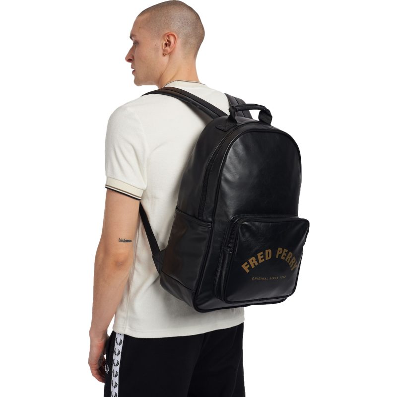 Fred Perry Ανδρικό Δερμάτινο Σακίδιο Πλάτης Arch Branded Backpack L2266-102 Μαύρο