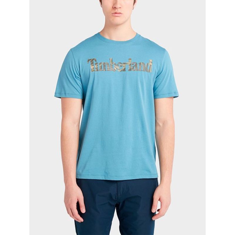 Timberland Ανδρική Μπλούζα T-Shirt SS Linear Camo Tee TB0A68N1-DJ15 Σιέλ