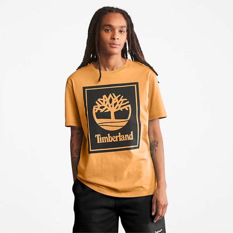 Timberland Ανδρική Μπλούζα T-Shirt SS Stack Logo Tee TB0A6CBTP57 Μπεζ