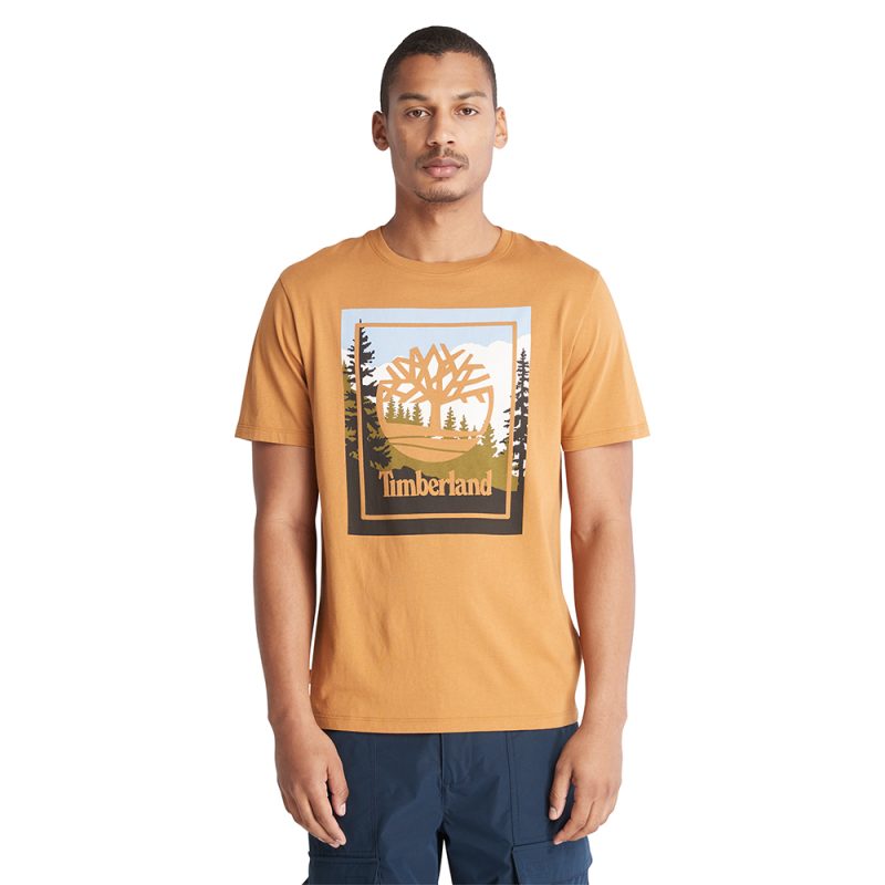 Timberland Ανδρική Μπλούζα T-Shirt SS Outdoor Inspired Graphic Tee TB0A6F4KP47-Μπεζ