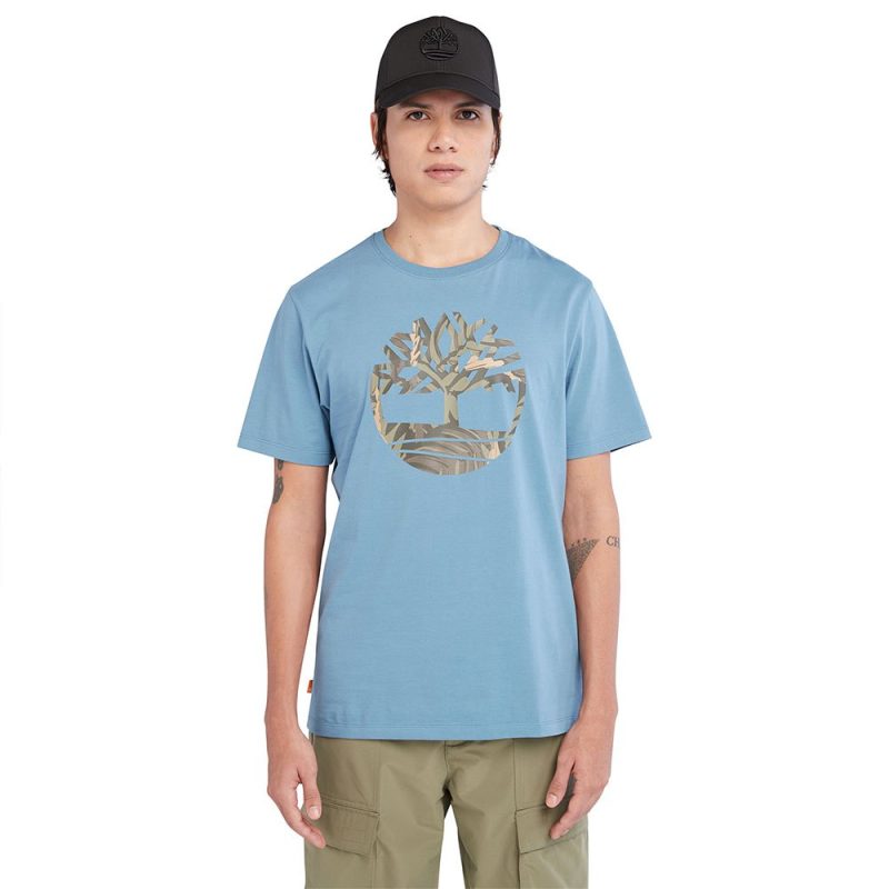 Timberland Ανδρική Μπλούζα T-Shirt SS Tree Logo Camo Tee A68VH-DJ5 Σιέλ