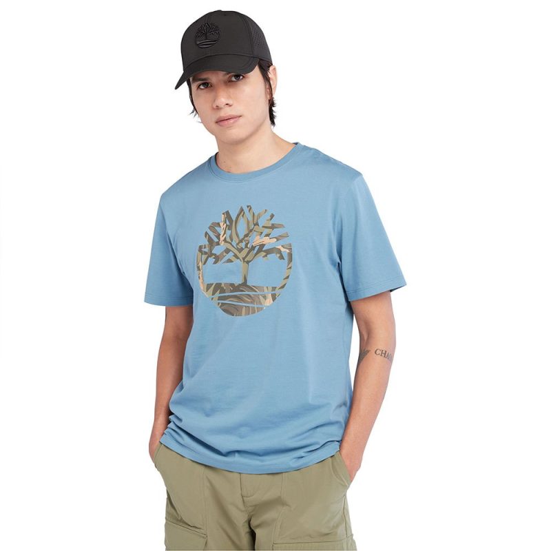 Timberland Ανδρική Μπλούζα T-Shirt SS Tree Logo Camo Tee A68VH-DJ5 Σιέλ