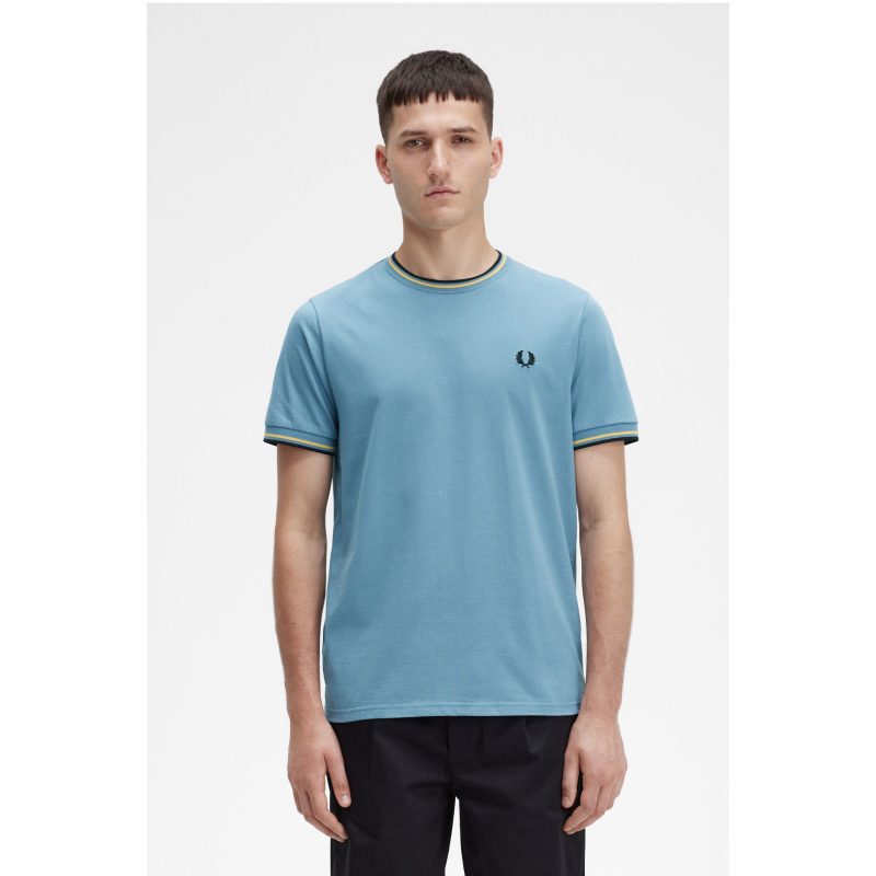 Fred Perry Ανδρική Μπλούζα Τ-Shirt Twin Tipped M1588-Q47 Σιέλ