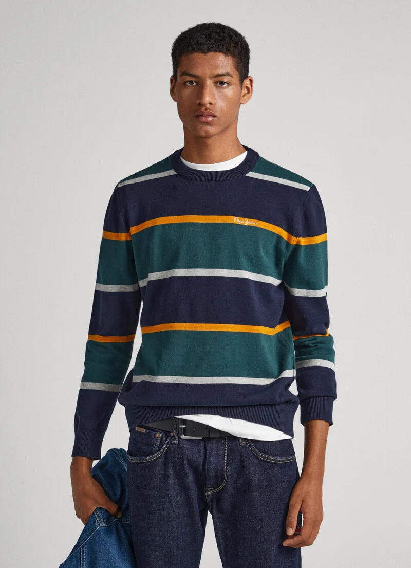 Pepe Jeans Ανδρικό Πουλόβερ Sylvester Striped Sweatshirt PM702388-594 Μπλε