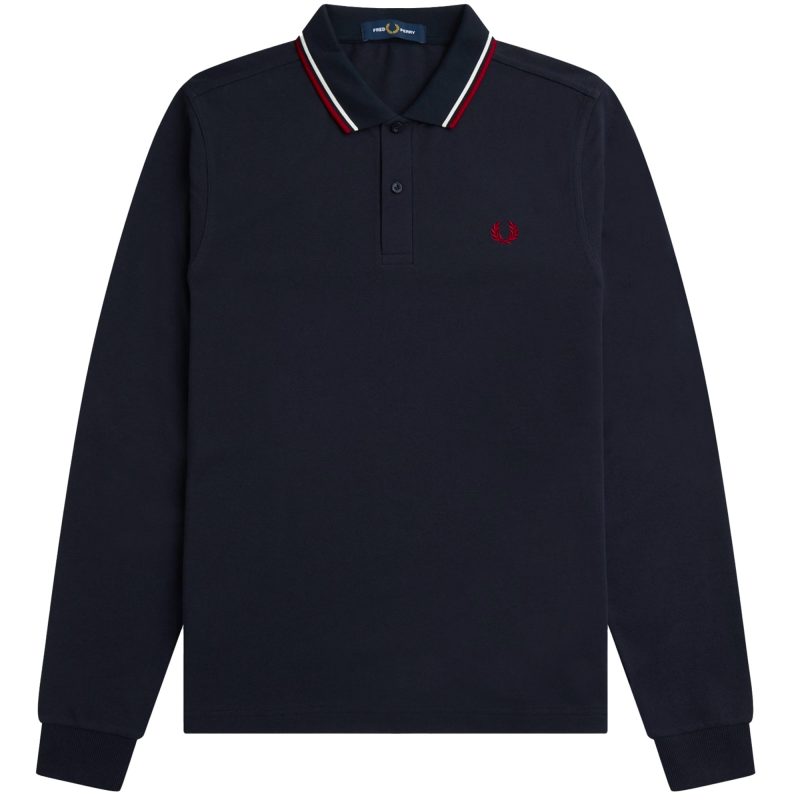 fred perry m3636 long sleeve twin tipped polo shirt navy p59652 879329 image tobros.gr