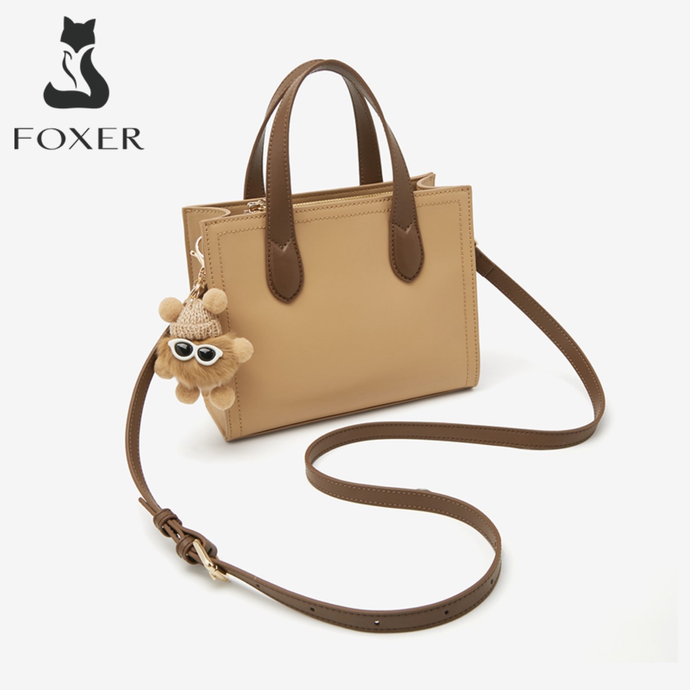 Δερμάτινη Γυναικεία Τσάντα Χειρός/Ώμου Tote Foxer 9158081F μπέζ