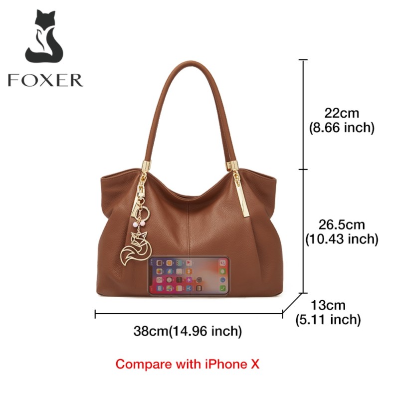 Δερμάτινη Γυναικεία Τσάντα Shopper ‘Ωμου Foxer 958136F καφέ