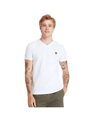 Timberland Ανδρική Μπλούζα Dunstan River V-Neck T-Shirt TB0A2BPT-100 Λευκό