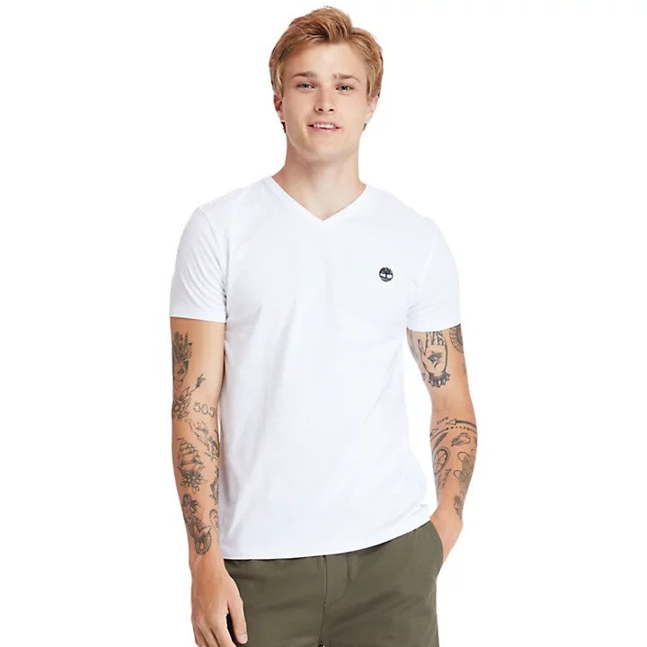 Timberland Ανδρική Μπλούζα Dunstan River V-Neck T-Shirt TB0A2BPT-100 Λευκό