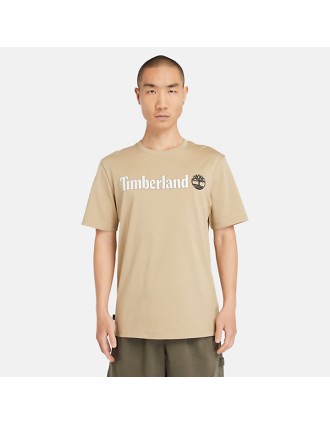 Timberland Ανδρική Μπλούζα T-Shirt Linear Logo TB0A5UPQDH4 Μπεζ