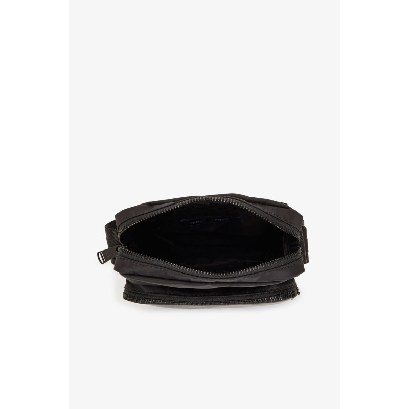 Fred Perry Ανδρική Τσάντα Ώμου Nylon Twill Leather Side Bag L7275-774 Μαύρο